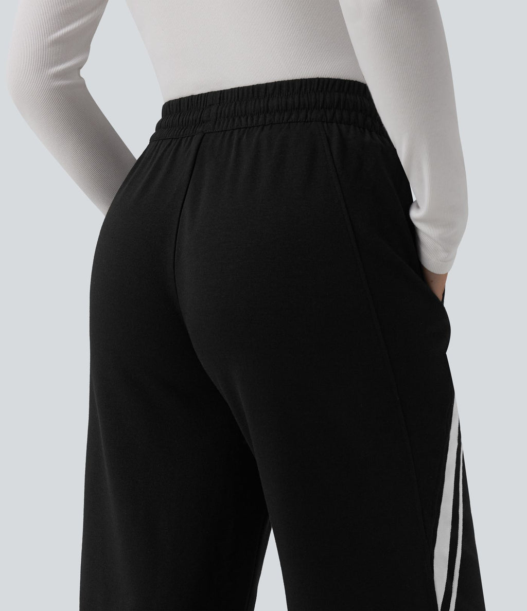 Jogging large décontracté color block taille mi-haute avec cordon de serrage intérieur et poches