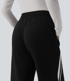 Jogging large décontracté color block taille mi-haute avec cordon de serrage intérieur et poches