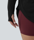 Haut de yoga grande taille asymétrique une épaule dénudée manches longues avec passages pouces, ourlet arrondi high-low et séchage rapide - Brassière intégrée