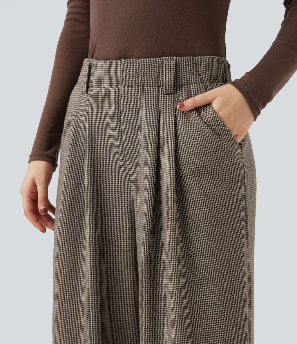 Halara Flex™ Pantalon tailleur baggy pied-de-poule taille haute avec poches