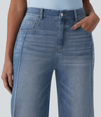Jean 7/8 baggy décontracté délavé taille haute avec poches Halara Flex™