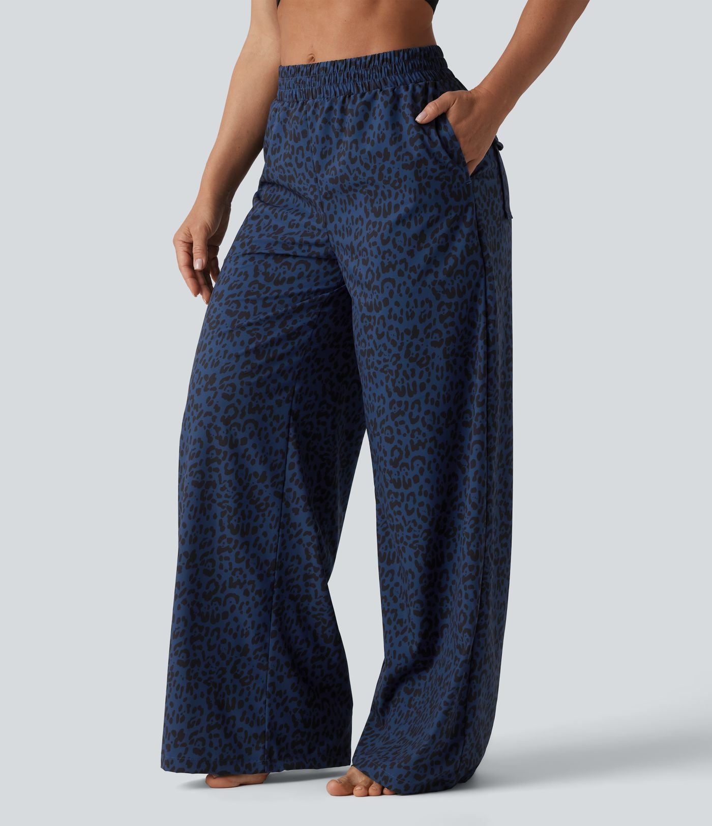 Pantalon danse taille mi-haute imprimé léopard avec poches