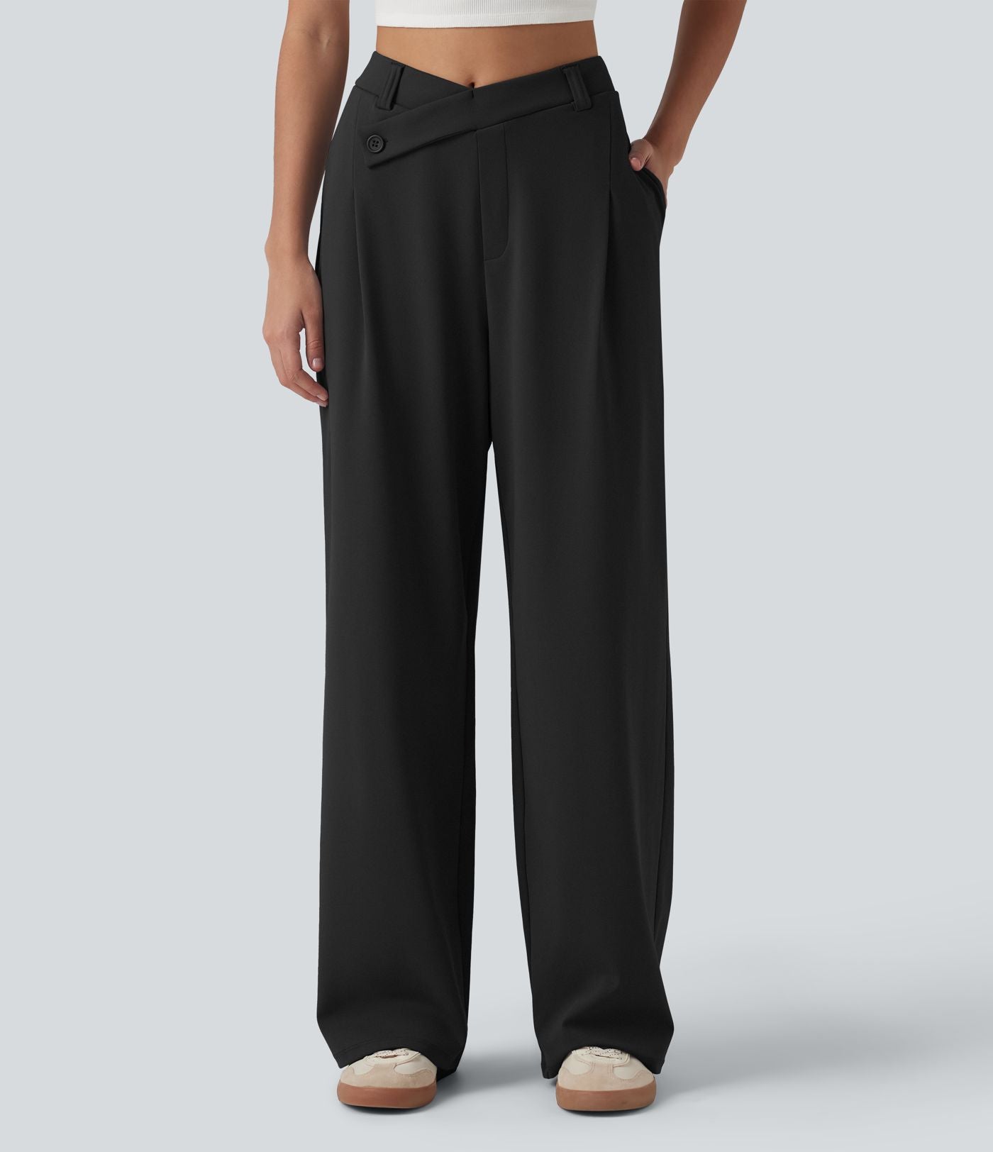 Pantalon tailleur ample asymétrique taille haute Halara Flex™ DayStretch avec poches