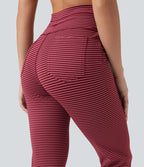Pantalon de yoga évasé à rayures, taille haute, cordon et poches