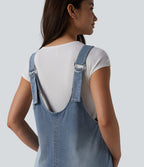 Robe mini décontractée Halara Flex™ col V en denim délavé avec poches