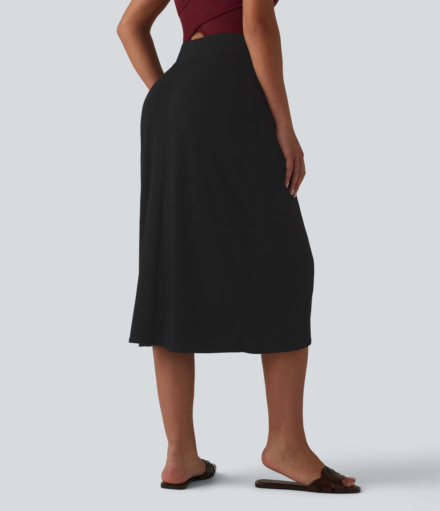 Jupe midi casual taille haute ourlet tulipe avec poches