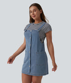 Halara Flex™ Robe courte en denim encolure carrée avec poches