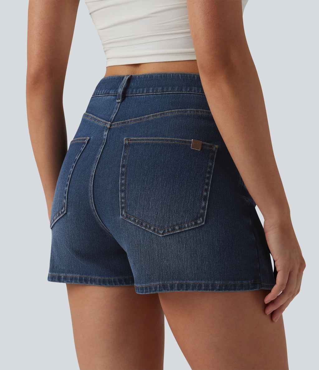 Jupe-short denim Halara Flex™ asymétrique casual taille mi-haute avec poches