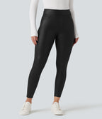 Legging décontracté taille haute en tissu enduit brillant avec poches