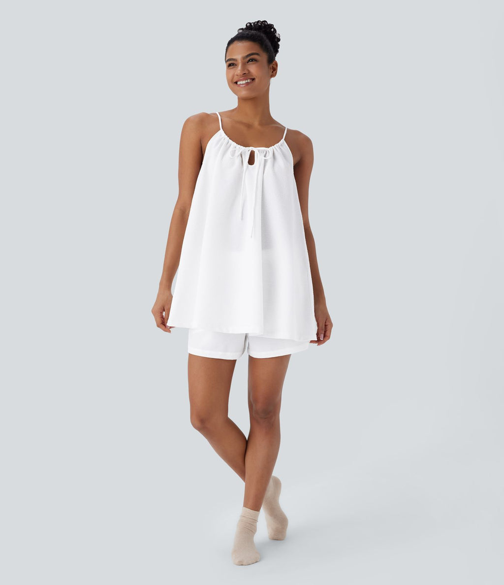 Robe courte à encolure nouée avec découpe et rayures