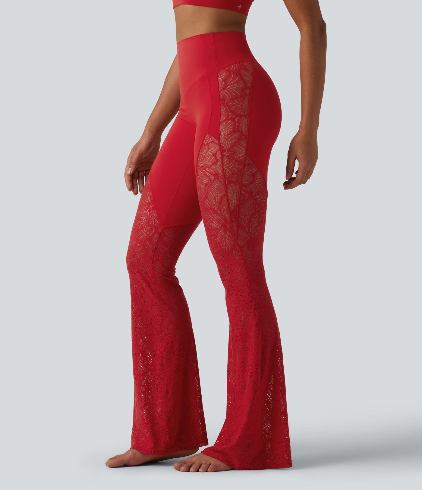 Pantalon de yoga évasé gainant taille haute avec dentelle contrastée et poche Halara UltraSculpt™