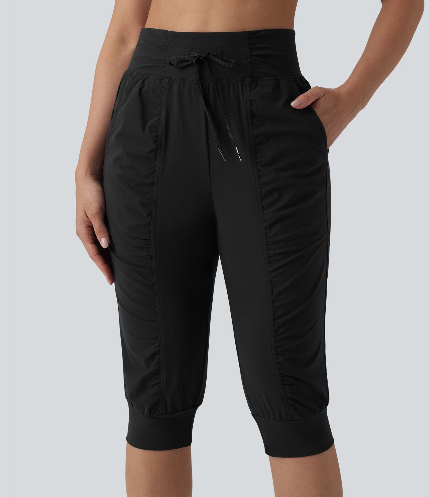 Jogging de danse fuselé 7/8 froncé séchage rapide effet frais InstantCool taille haute avec cordon de serrage et poches, protection solaire UPF40+