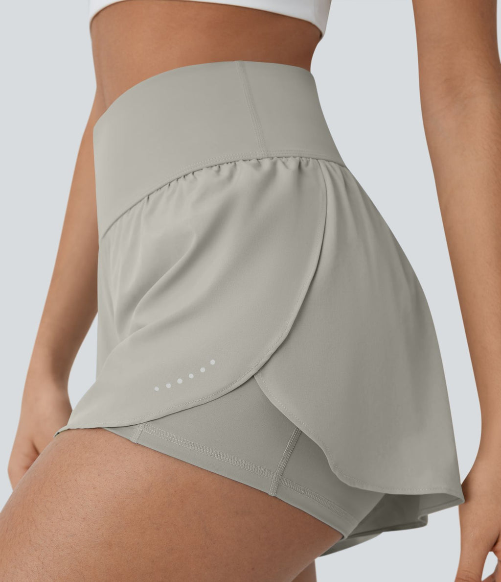 Softlyzero™ QuickDry Short de course à pied 2-en-1 taille haute à ourlet croisé avec pois réfléchissants et poches latérales