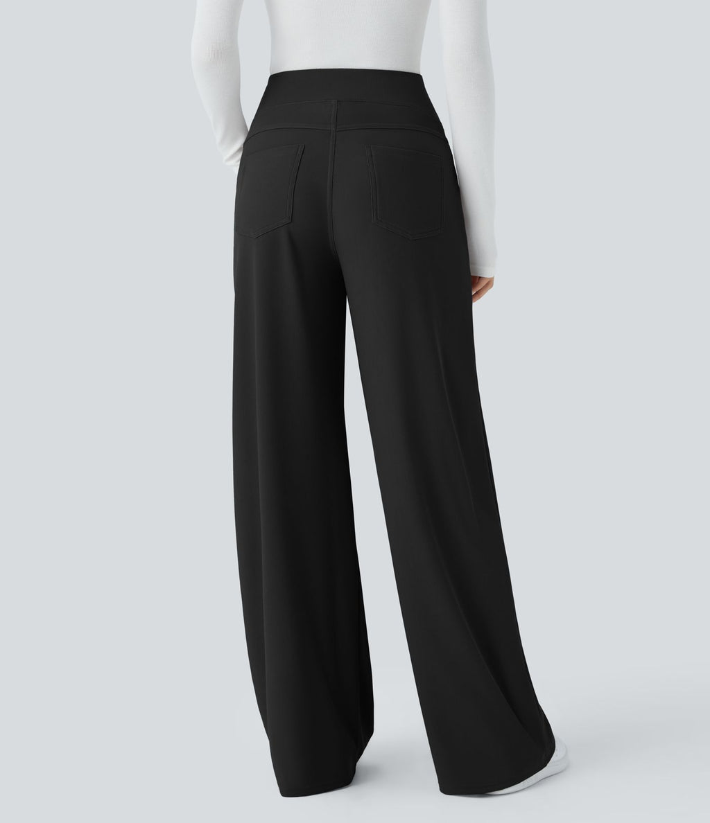 Pantalon tailleur large gainant taille haute en micro-gaufré avec poches Halara Flex™