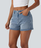Short 7,5 cm décontracté en jean extensible Halara Flex™ taille moyenne avec boutons, zip et multiples poches