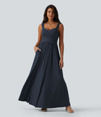 Robe longue fluide sans manches avec brassière intégrée (Bonnets E-G) et poches
