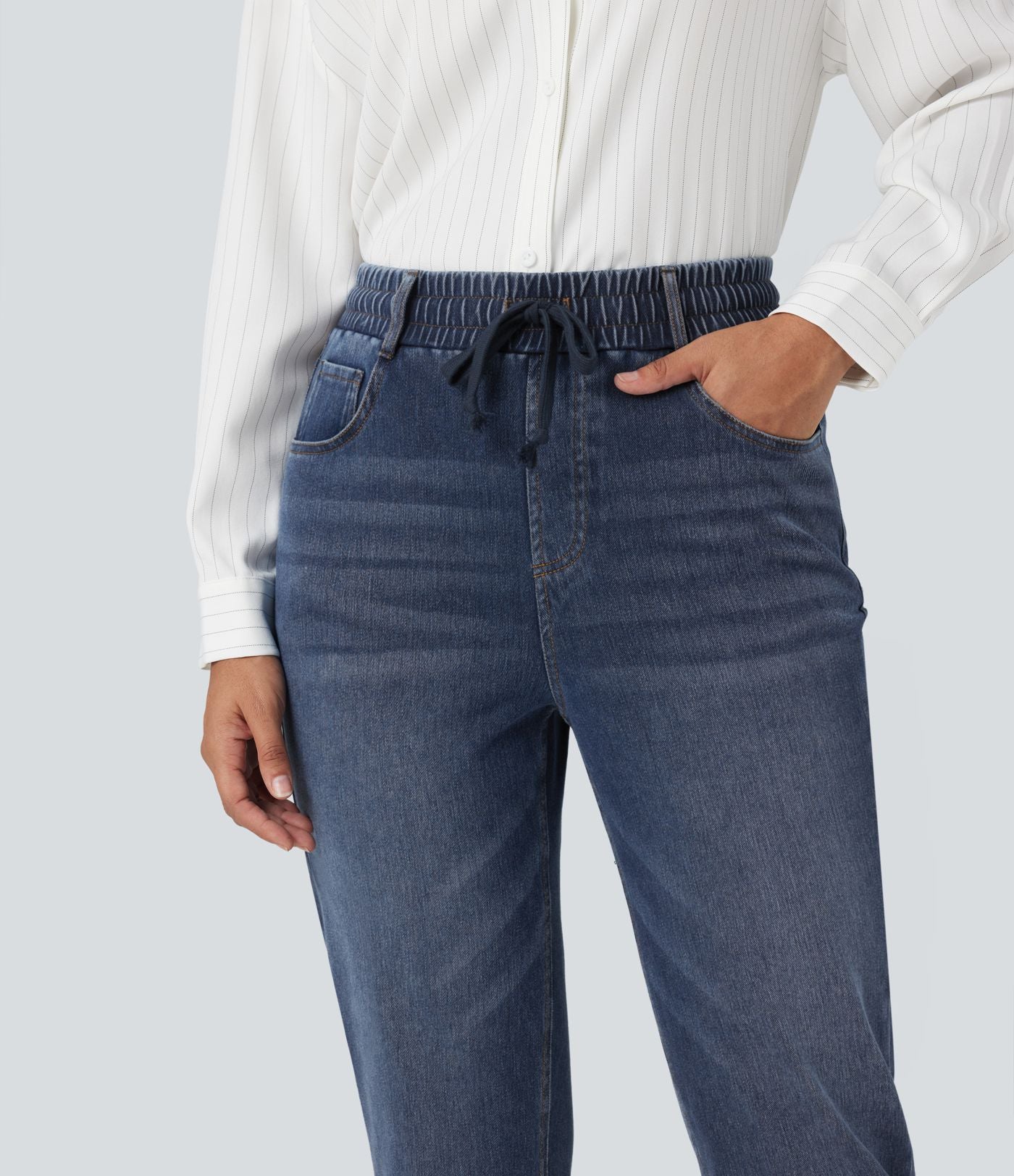 Jean décontracté slim Halara Flex™ taille haute avec cordon de serrage, ourlet retroussé et poches