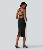 Robe midi moulante SoftlyZero™ Airy effet frais InstantCool color block avec brassière intégrée, effet gainant, short gainant intégré et bretelles croisées, accès facile Easy Peasy, protection solaire UPF50+