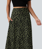 Jupe casual maxi gaufrée léopard taille haute gainante à poche