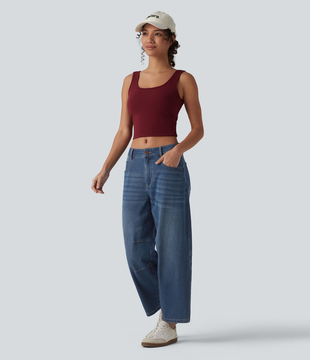 Jean Barrel 7/8 taille basse Halara Flex™ avec poches zippées