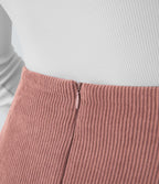 Mini-Jupe Casual en Velours Côtelé 2 en 1 Fermeture Éclair Invisible Taille Haute