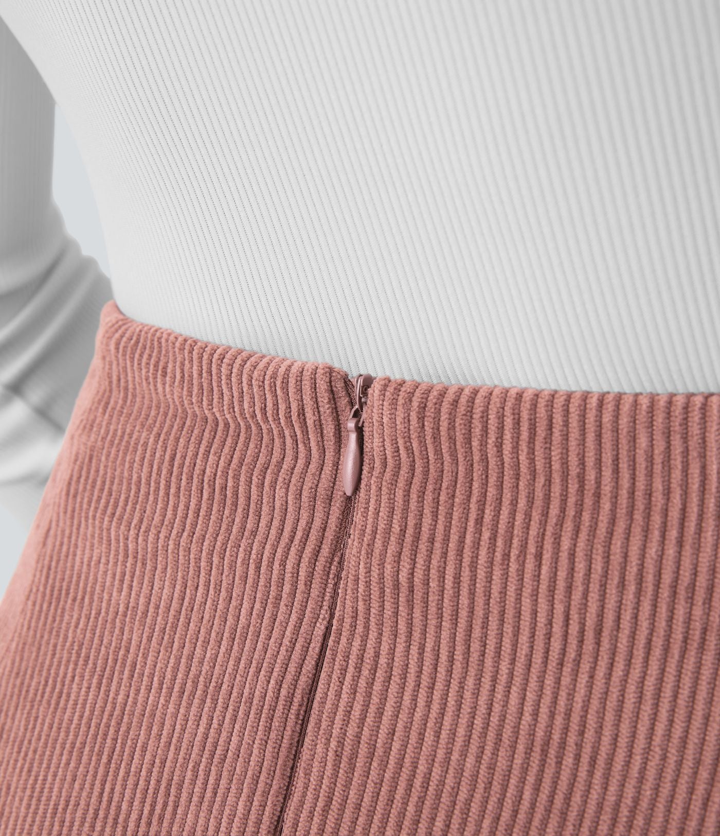 Mini-Jupe Casual en Velours Côtelé 2 en 1 Fermeture Éclair Invisible Taille Haute