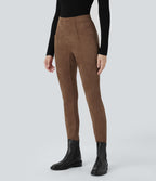 Legging décontracté en suédine taille haute, gainant, avec poches latérales