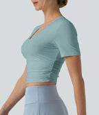 T-shirt décontracté col V manches courtes coupe courte