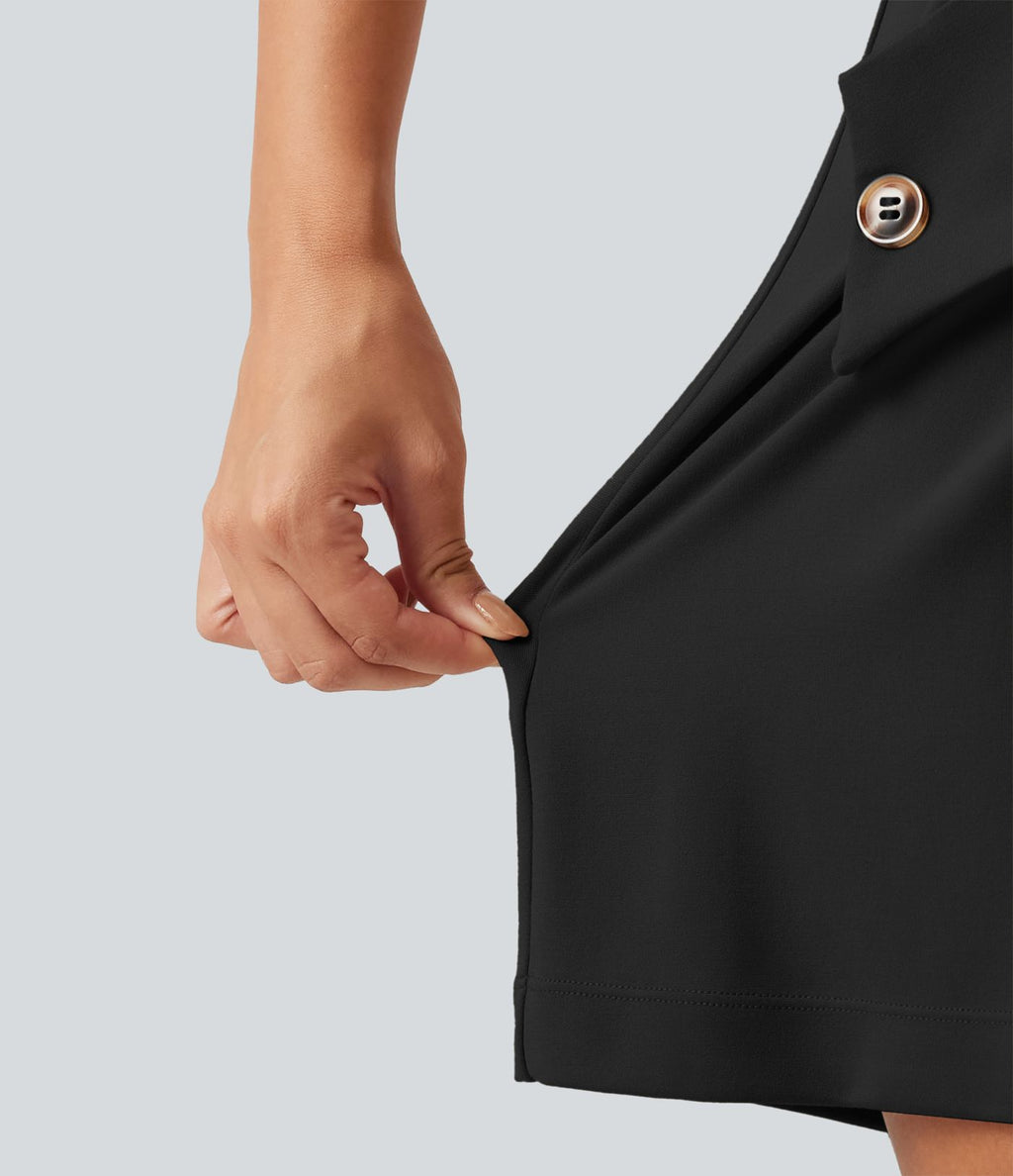 Short habillé taille très haute croisée avec poches, 10 cm