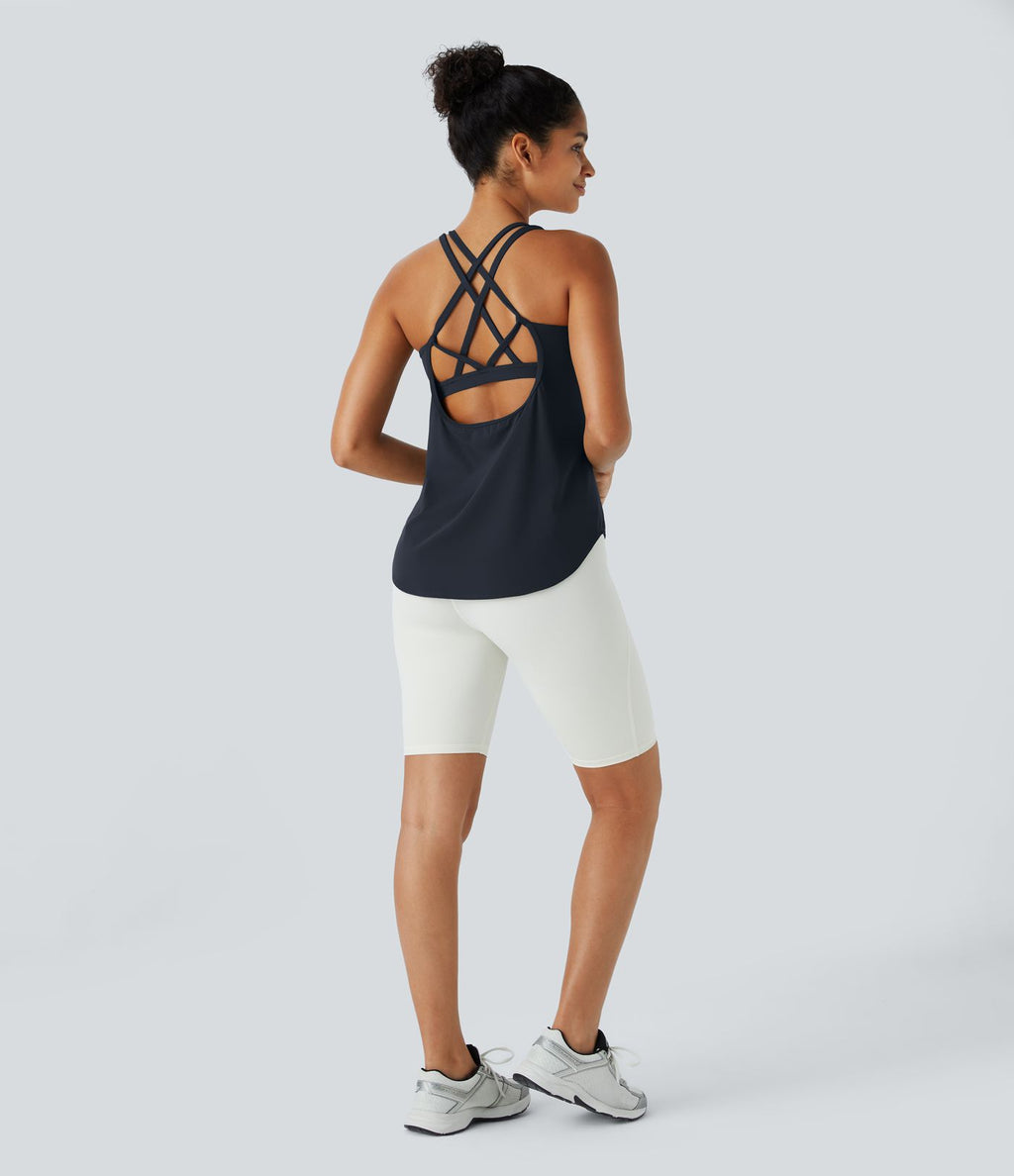 Halara UltraSculpt™ Débardeur De Course à Col en U Dos Nu Ourlet Incurvé Croisé