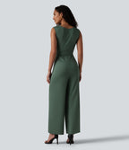 Combinaison tailleur jambe droite sans manches à col rond et taille croisée avec poches - Édition Easy Peasy