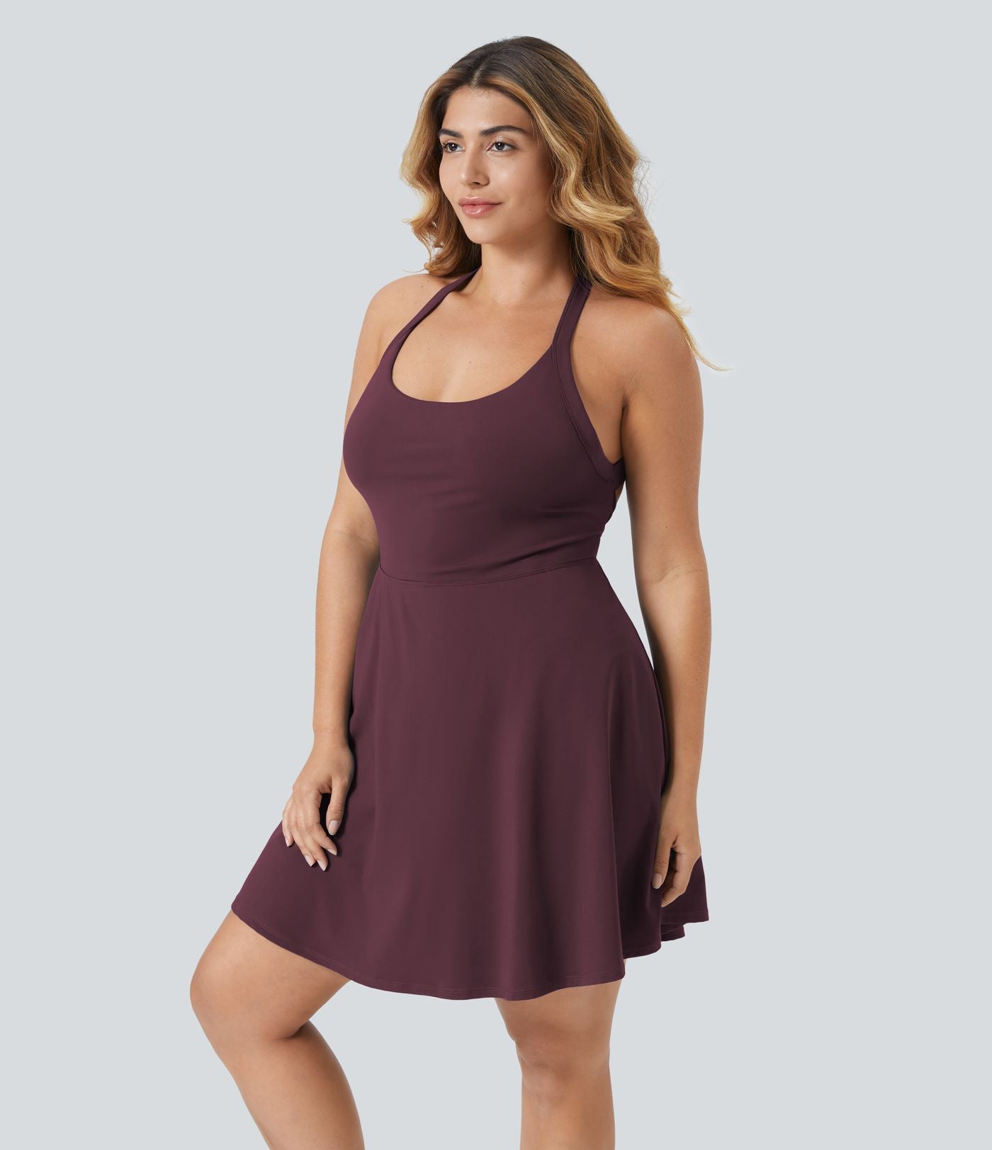 Robe longue de danse évasée à dos ouvert avec torsade grandes tailles et short intégré - Édition Easy Peasy