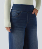 Jean décontracté Halara Flex™ large taille haute effet délavé avec poches