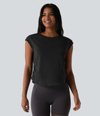 Haut de sport SoftlyZero™ séchage rapide col rond manches courtes avec fronces et ourlet arrondi
