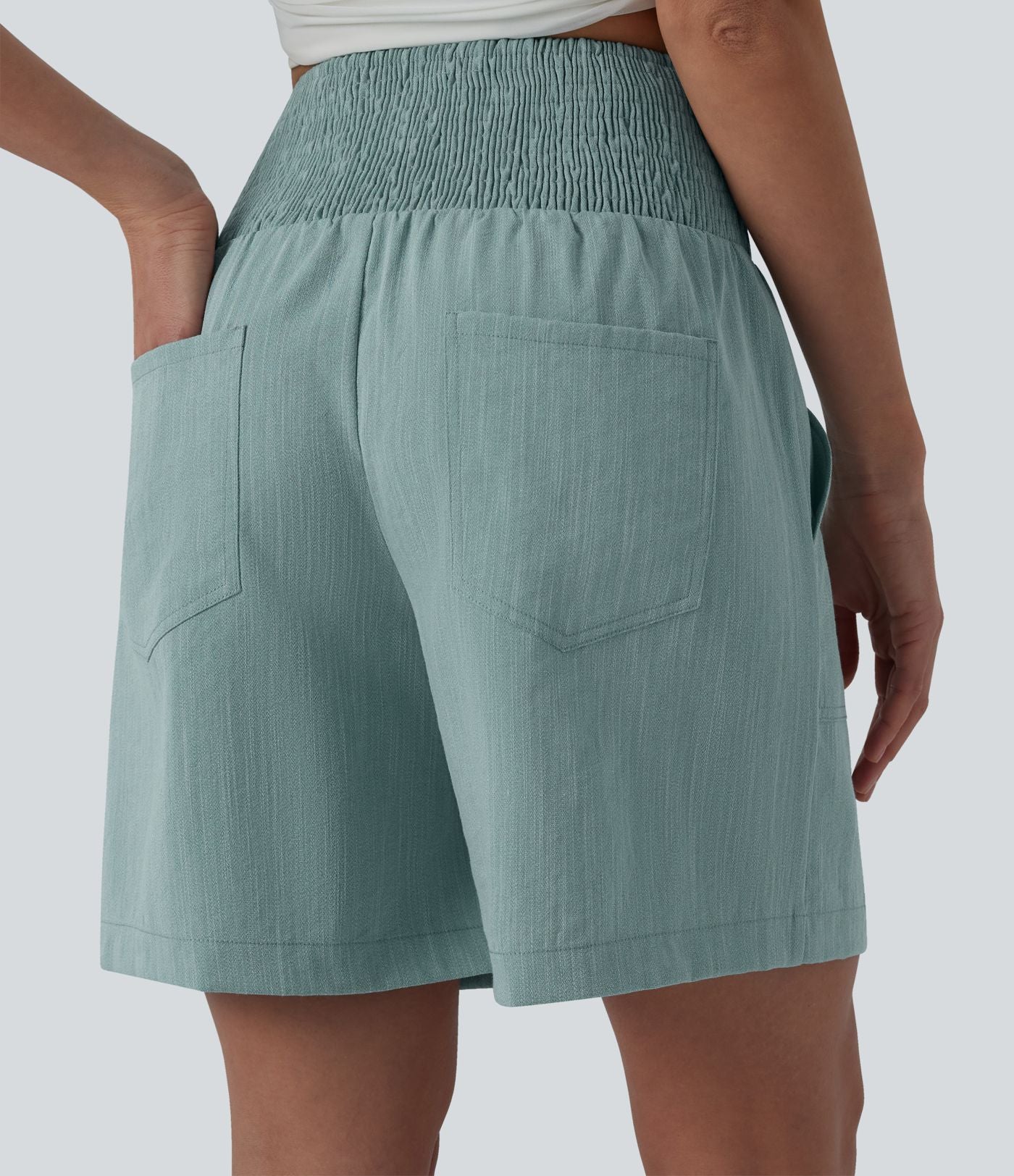 Bermuda casual aspect lin taille haute avec fronces 17,5 cm avec poches