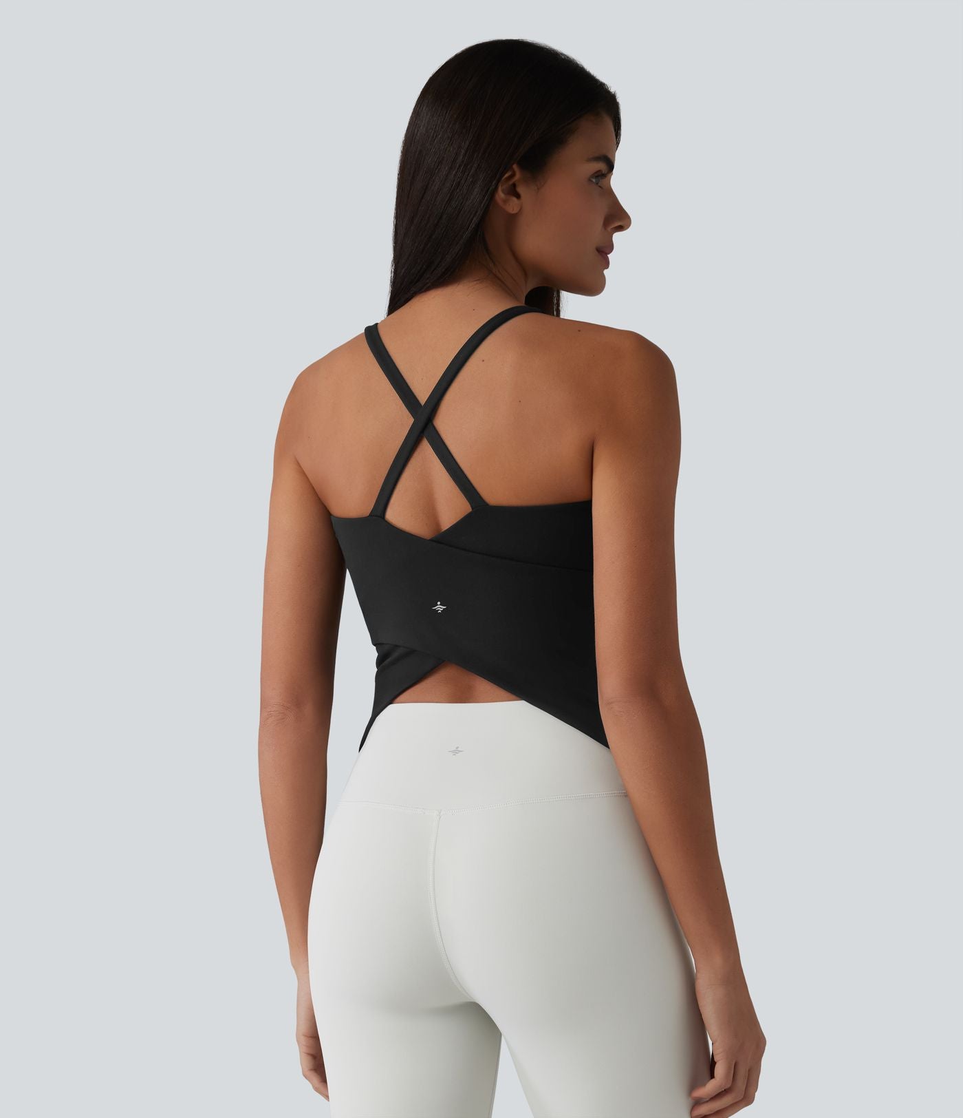 Caraco de yoga col rond échancré à dos croisé et ourlet croisé avec brassière intégrée — Bonnets E-G