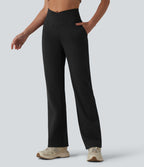 Pantalon bootcut de yoga taille haute croisée avec poches