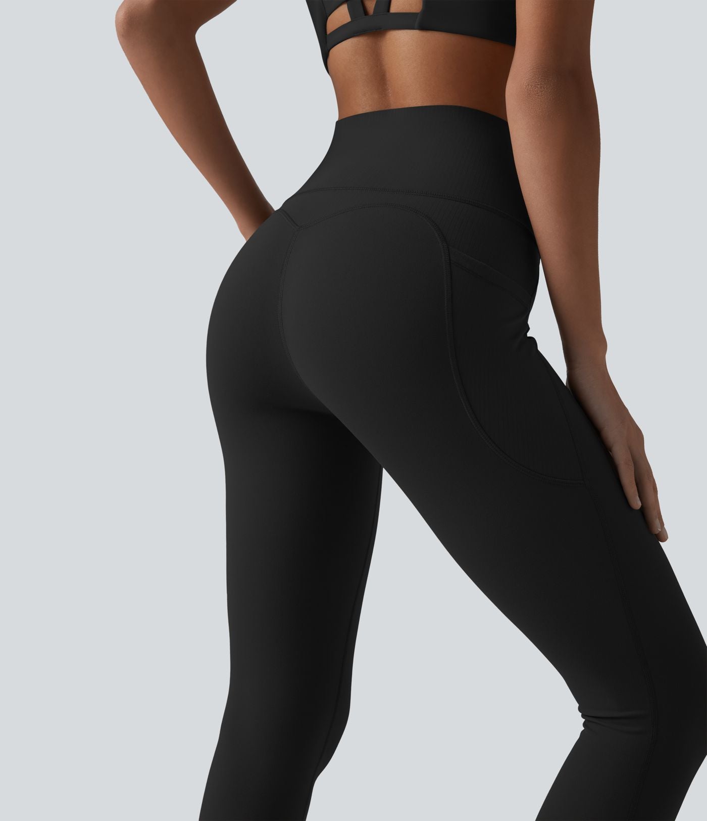 Halara UltraSculpt™ Legging 7/8 gainant taille haute contrasté côtelé pour le yoga avec poches