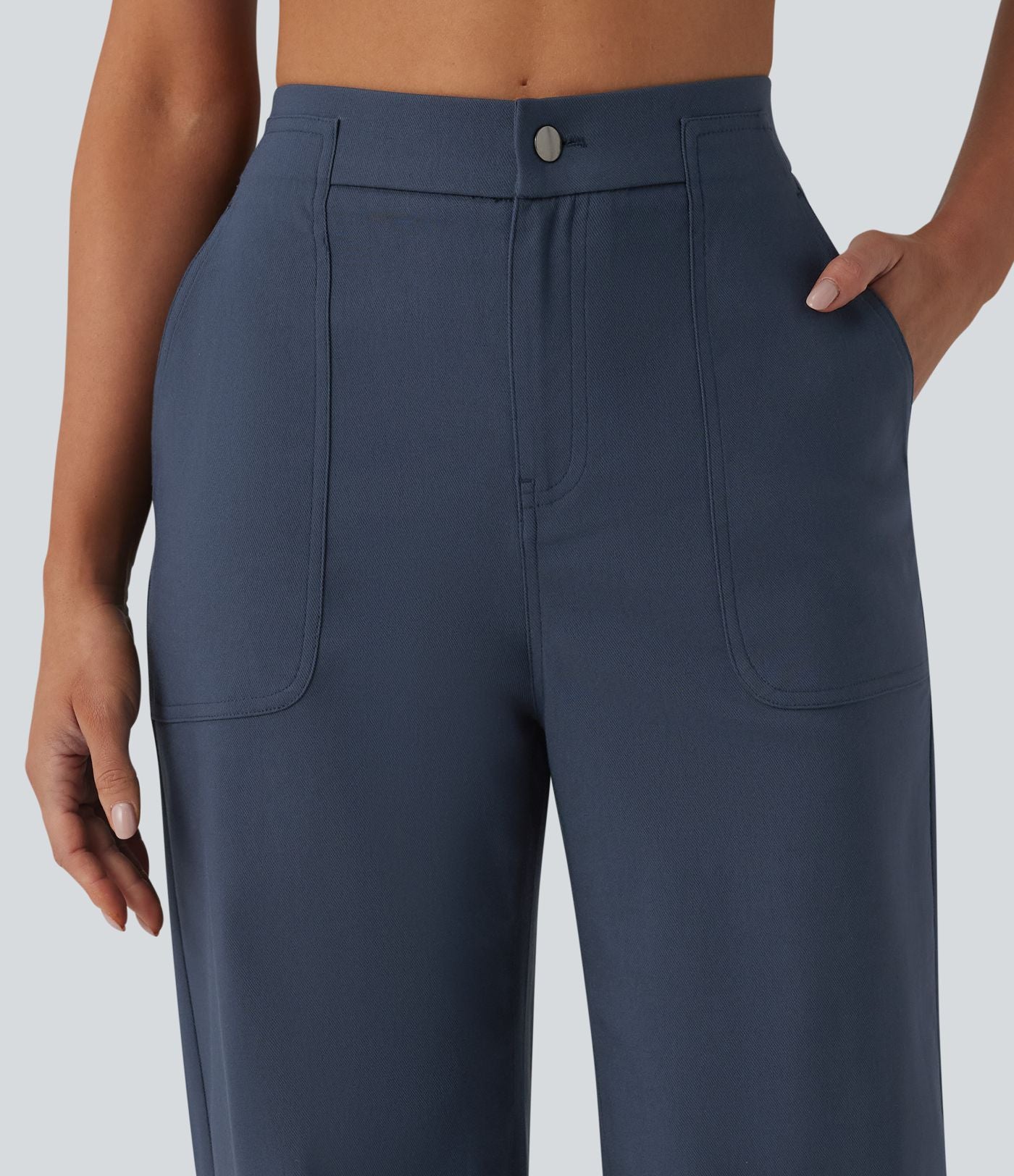 Pantalon casual droit taille haute avec poches