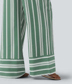 Pantalon large taille haute à rayures avec ceinture et poches