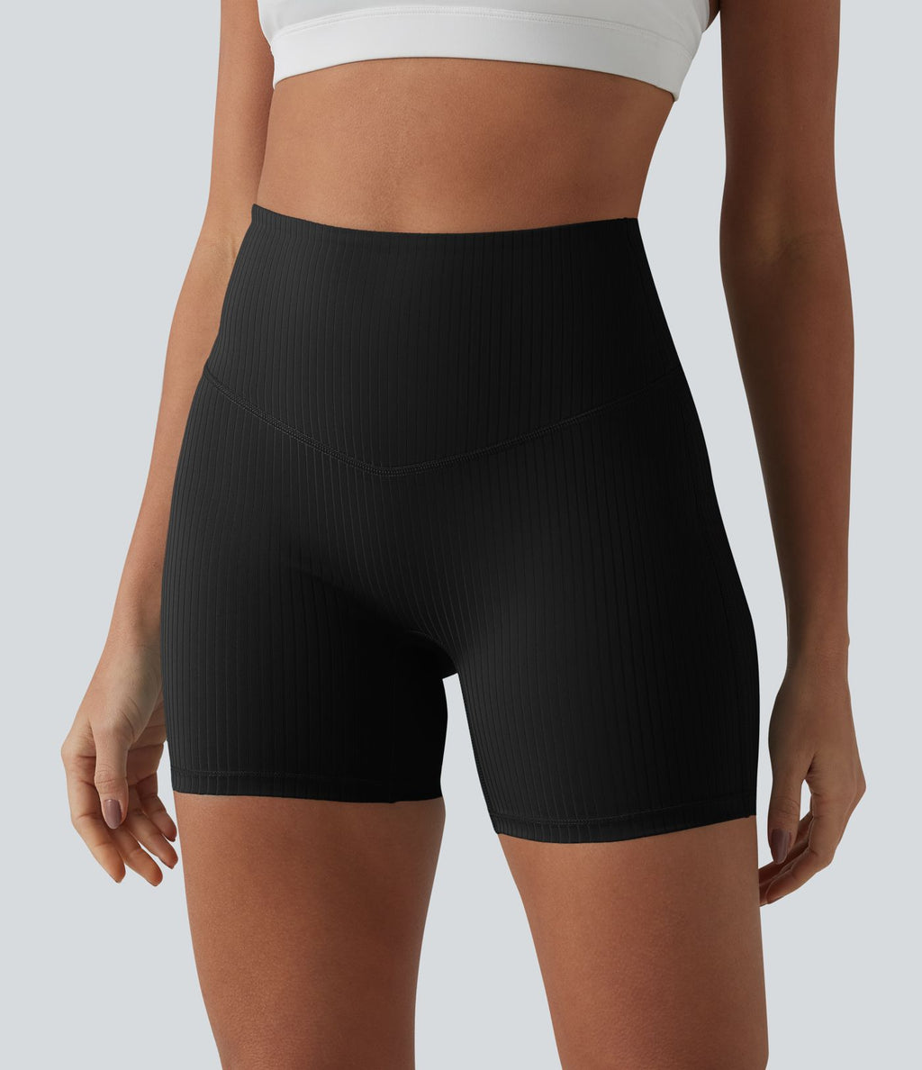 Short cycliste de yoga côtelé taille haute 12,5 cm avec poche