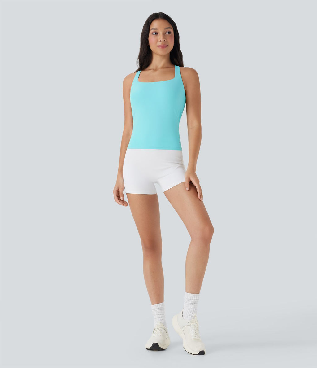 Débardeur de course crop top dos nu col carré bretelles croisées Softlyzero™ Airy Cool Touch - longueur rallongée - UPF50+