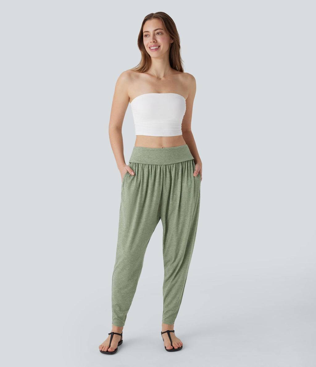 Pantalon sarouel taille haute à poches latérales, style resort