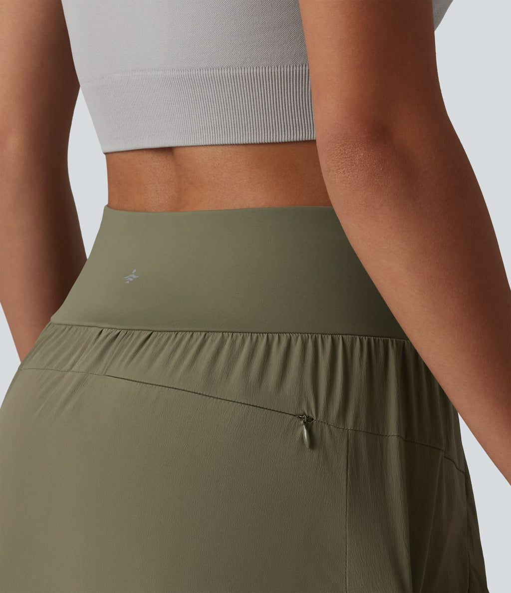 Jupe-short mini 2-en-1 taille haute ourlet arrondi avec poches pour la randonnée