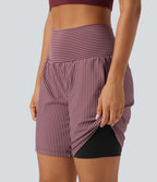 Short yoga 2-en-1 à rayures taille super haute 17,5 cm avec poches