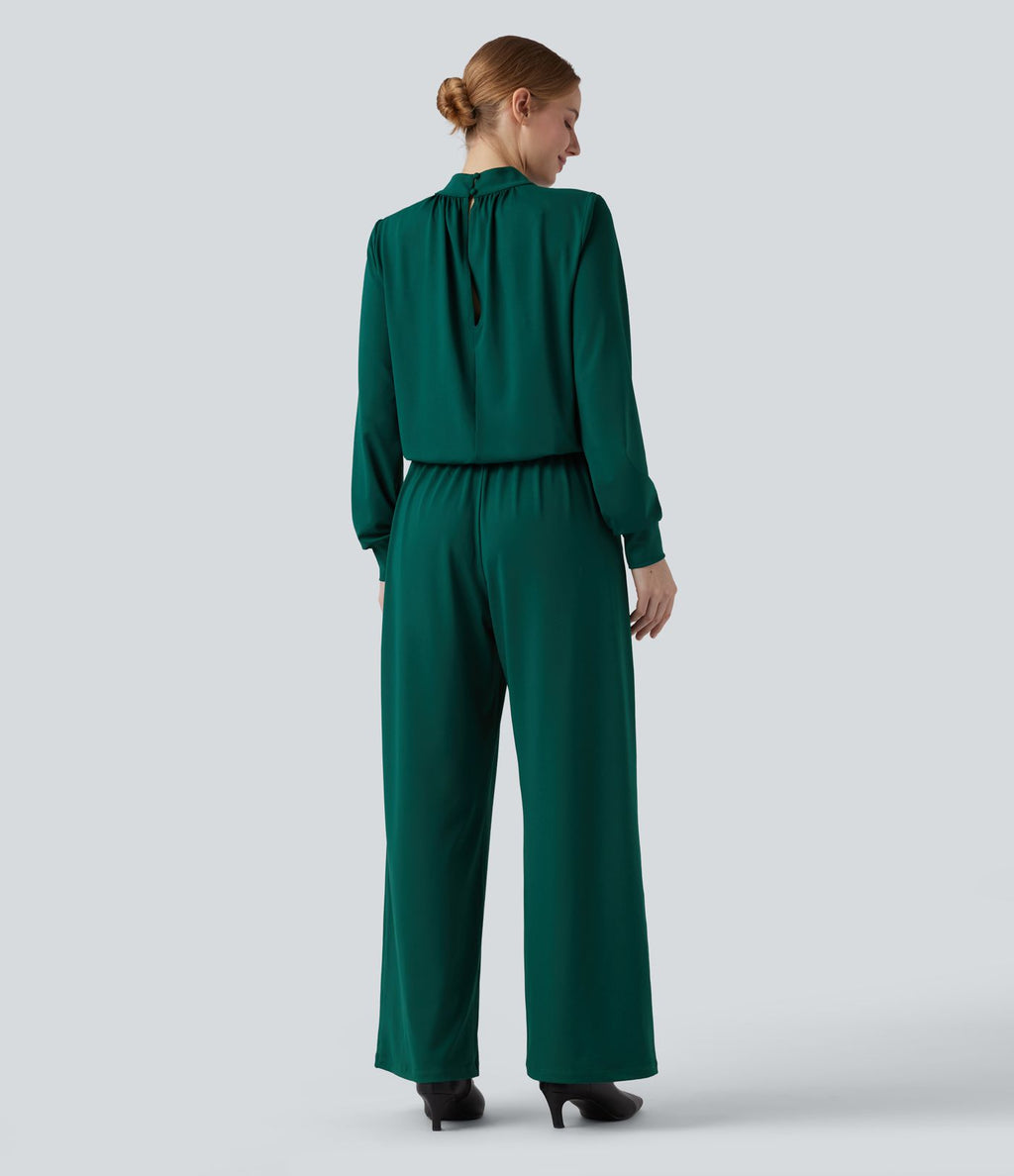 Combinaison pantalon large col montant dos goutte d'eau manches longues avec poches
