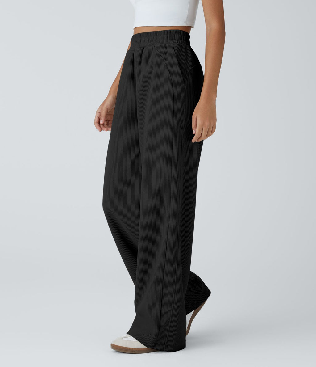 Pantalon velours côtelé de jogging décontracté à taille haute avec poches latérales