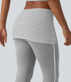 Pantalon évasé casual taille mi-haute à rayures avec ceinture repliable