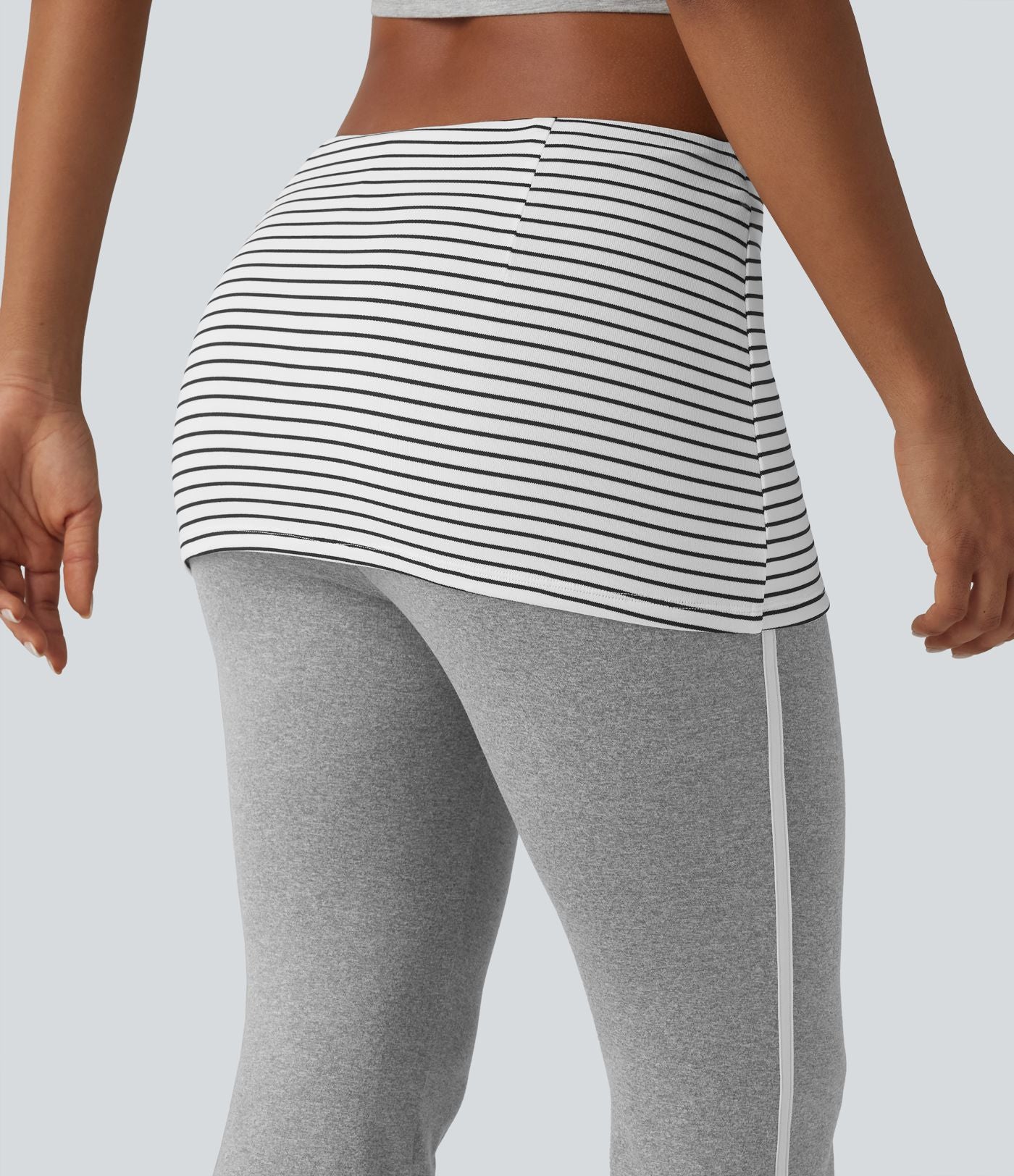 Pantalon évasé casual taille mi-haute à rayures avec ceinture repliable