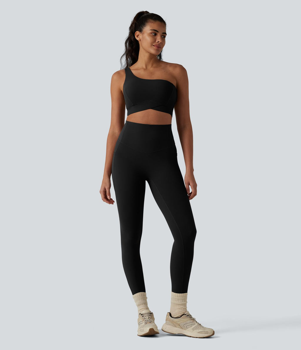 Halara UltraSculpt™ Brassière de sport et yoga à maintien léger, asymétrique une épaule, ourlet croisé avec soutien-gorge intégré